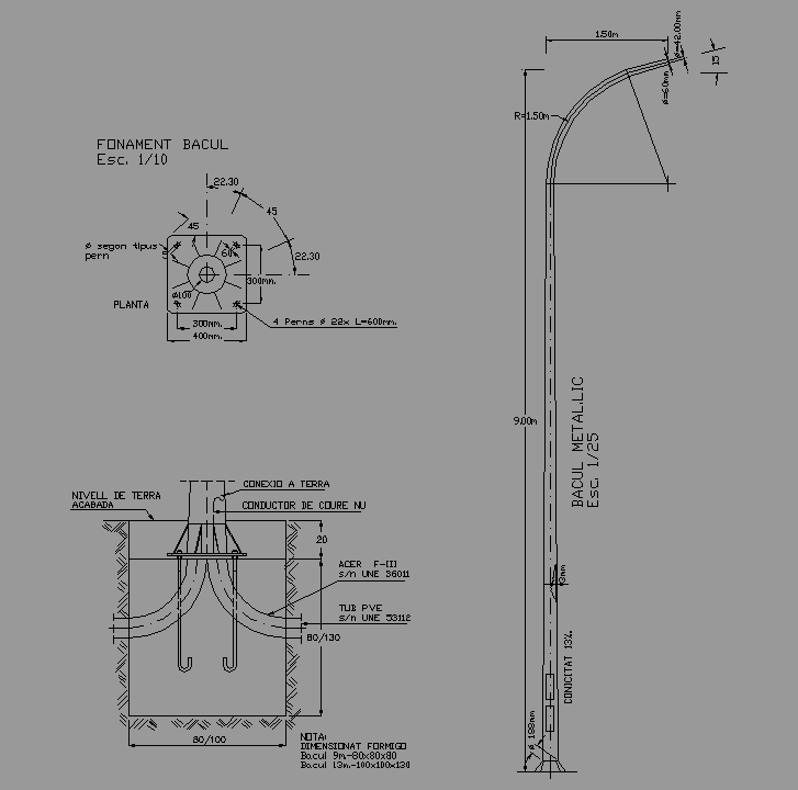 Bloque Autocad Báculo Alumbrado